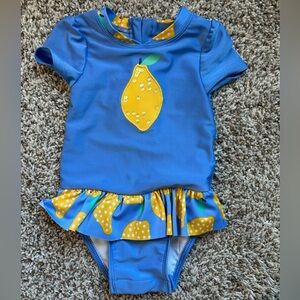 Cat & Jack Blue Lemon Print Swimsuit for Baby Girl Size 12 month